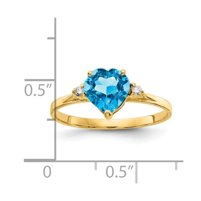 Rings Goldiacom 14K Yellow Gold 7mm Heart Blue Topaz VS Real Diamond ring