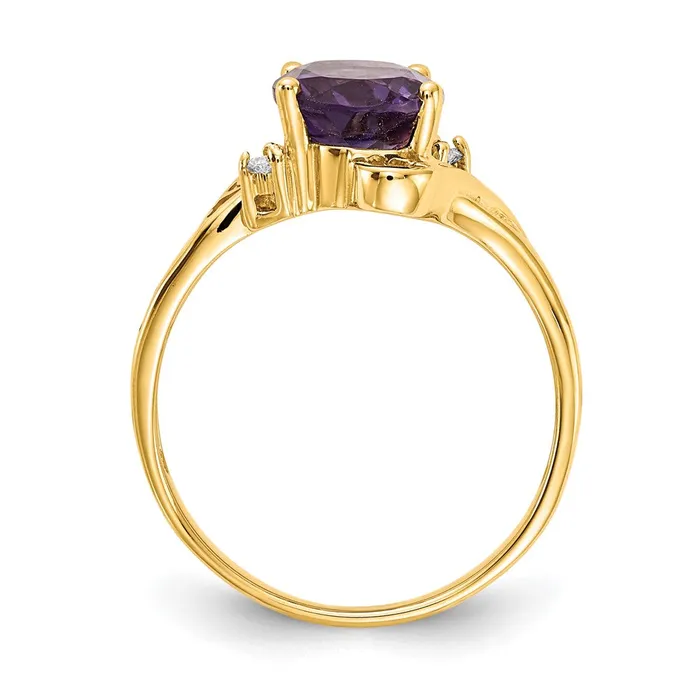 Rings Goldiacom 14K Yellow Gold 9x7mm Oval Amethyst Checker AA Real Diamond ring