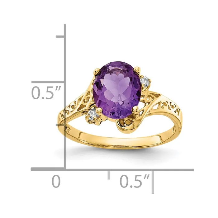 Rings Goldiacom 14K Yellow Gold 9x7mm Oval Amethyst Checker AA Real Diamond ring