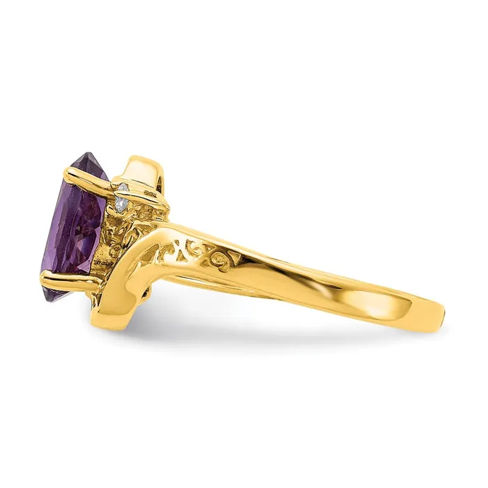 Rings Goldiacom 14K Yellow Gold 9x7mm Oval Amethyst Checker AA Real Diamond ring