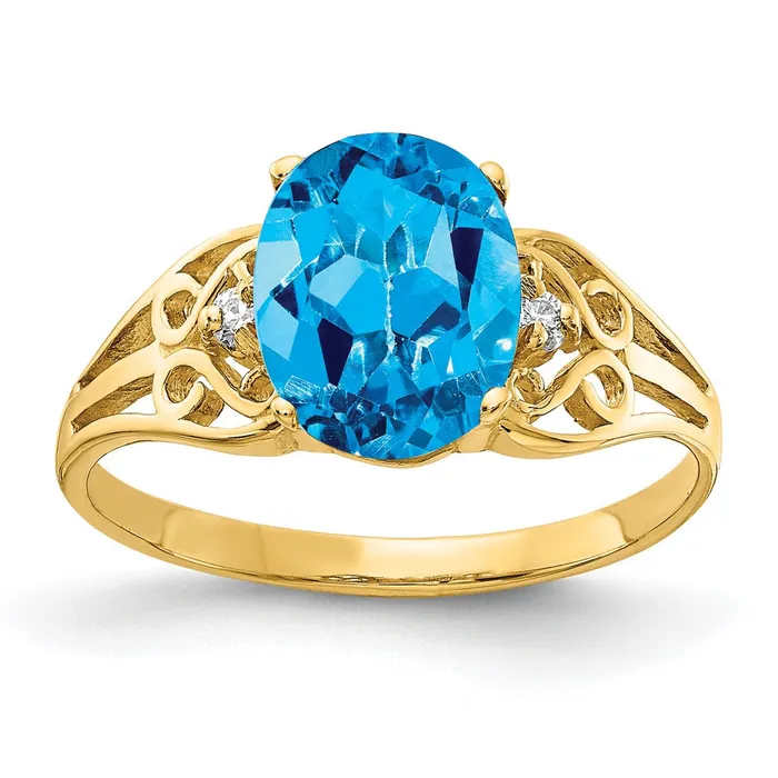 Rings Goldiacom 14K Yellow Gold 9x7mm Oval Blue Topaz VS Real Diamond ring Rings Goldiacom 14K Yellow Gold 9x7mm Oval Blue Topaz VS Real Diamond ring