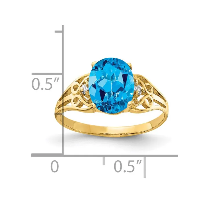 Rings Goldiacom 14K Yellow Gold 9x7mm Oval Blue Topaz VS Real Diamond ring