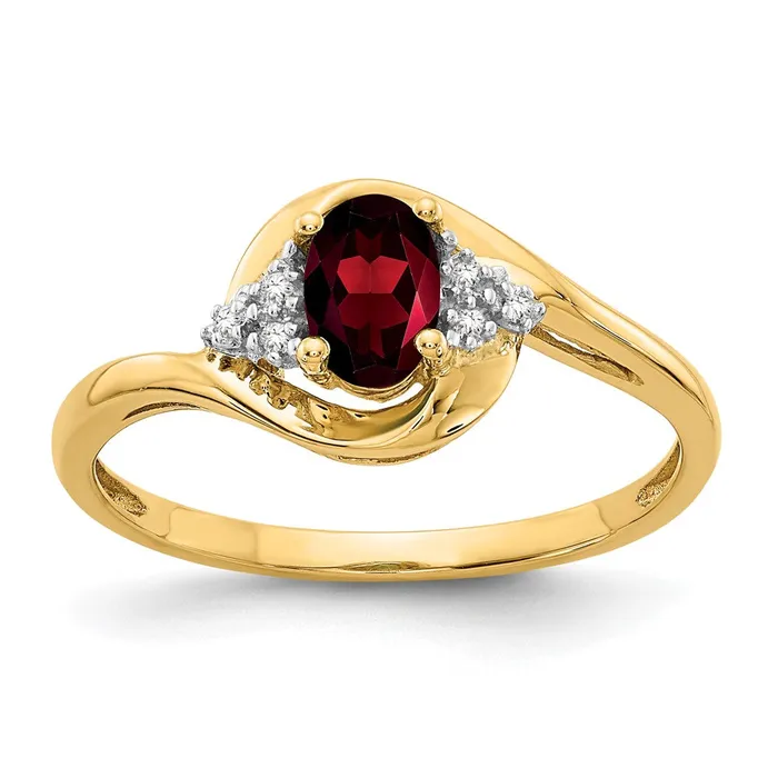 Rings Goldiacom 14K Yellow Gold Garnet and Real Diamond Ring