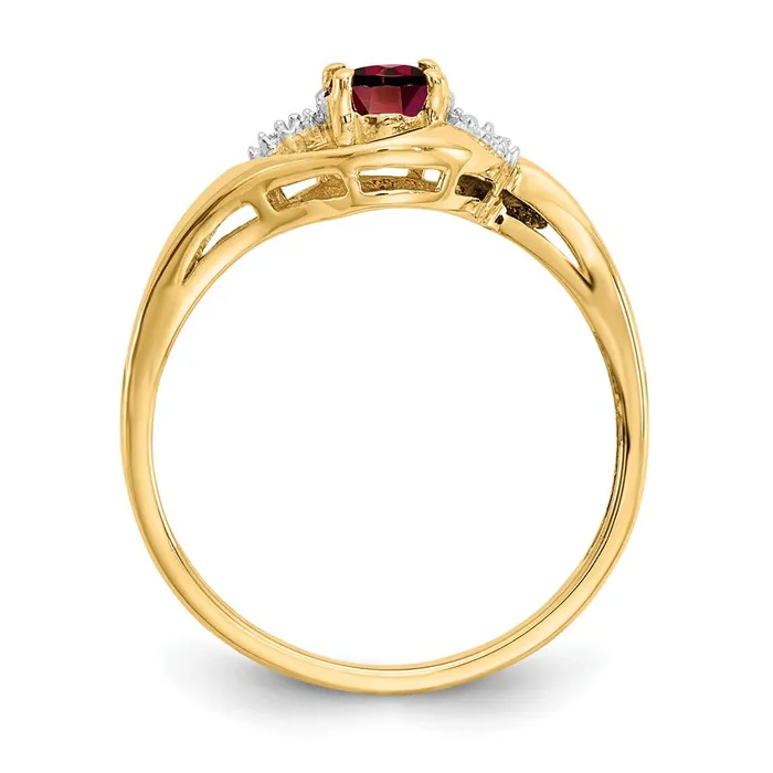 Rings Goldiacom 14K Yellow Gold Garnet and Real Diamond Ring