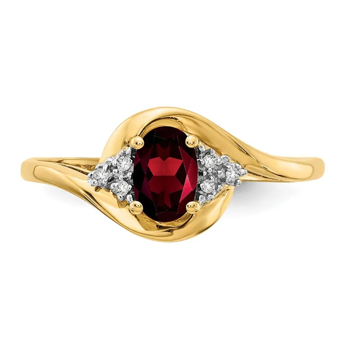 Rings Goldiacom 14K Yellow Gold Garnet and Real Diamond Ring