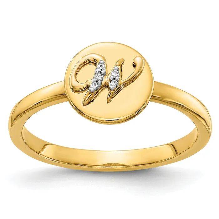 Rings Goldiacom 14k Yellow Gold Real Diamond Initial W Ring