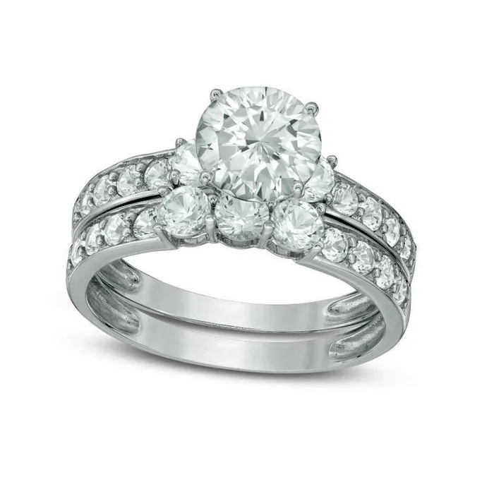 Rings Goldia LabCreated White Sapphire Three Stone Bridal Engagement Ring Set in Solid 10K White Gold Rings Goldia LabCreated White Sapphire Three Stone Bridal Engagement Ring Set in Solid 10K White Gold