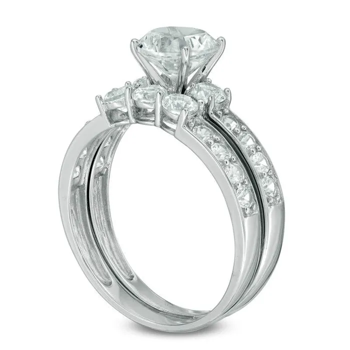 Rings Goldia LabCreated White Sapphire Three Stone Bridal Engagement Ring Set in Solid 10K White Gold Rings Goldia LabCreated White Sapphire Three Stone Bridal Engagement Ring Set in Solid 10K White Gold