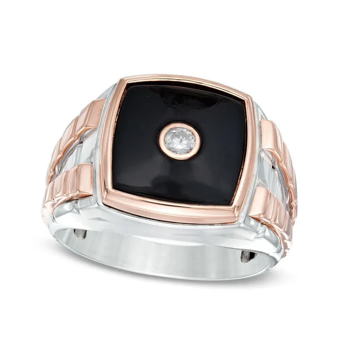 Rings Goldia Mens 130mm CushionCut Black Onyx and 010 CT Natural Diamond Comfort Fit Ring in Solid 10K TwoTone Gold Rings Goldia Mens 130mm CushionCut Black Onyx and 010 CT Natural Diamond Comfort Fit Ring in Solid 10K TwoTone Gold