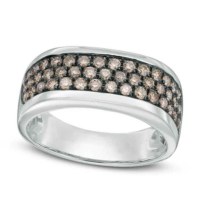 Rings Goldia Mens 10 CT TW Champagne Natural Diamond MultiRow Anniversary Band in Solid 10K White Gold Rings Goldia Mens 10 CT TW Champagne Natural Diamond MultiRow Anniversary Band in Solid 10K White Gold