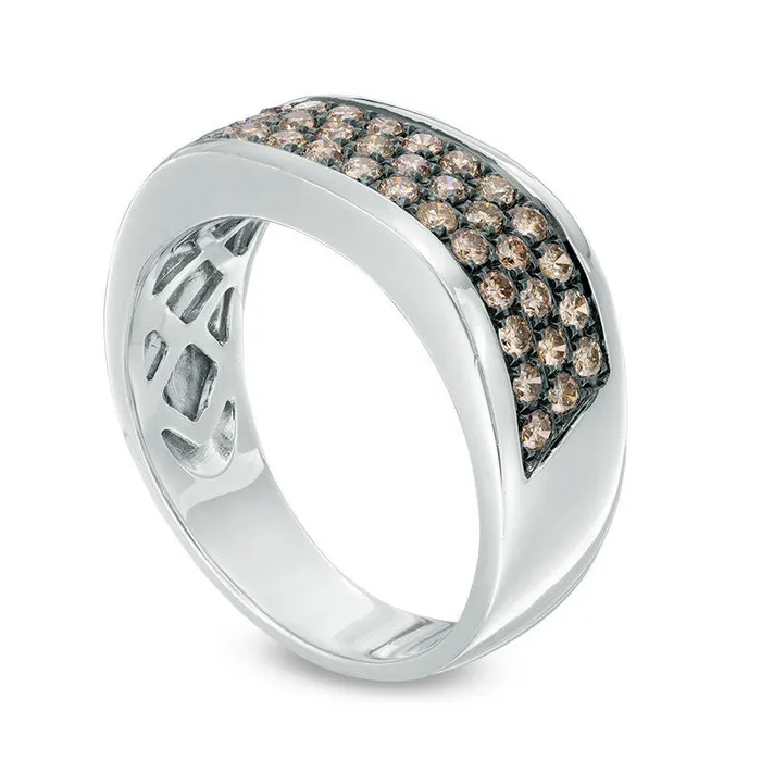 Rings Goldia Mens 10 CT TW Champagne Natural Diamond MultiRow Anniversary Band in Solid 10K White Gold Rings Goldia Mens 10 CT TW Champagne Natural Diamond MultiRow Anniversary Band in Solid 10K White Gold