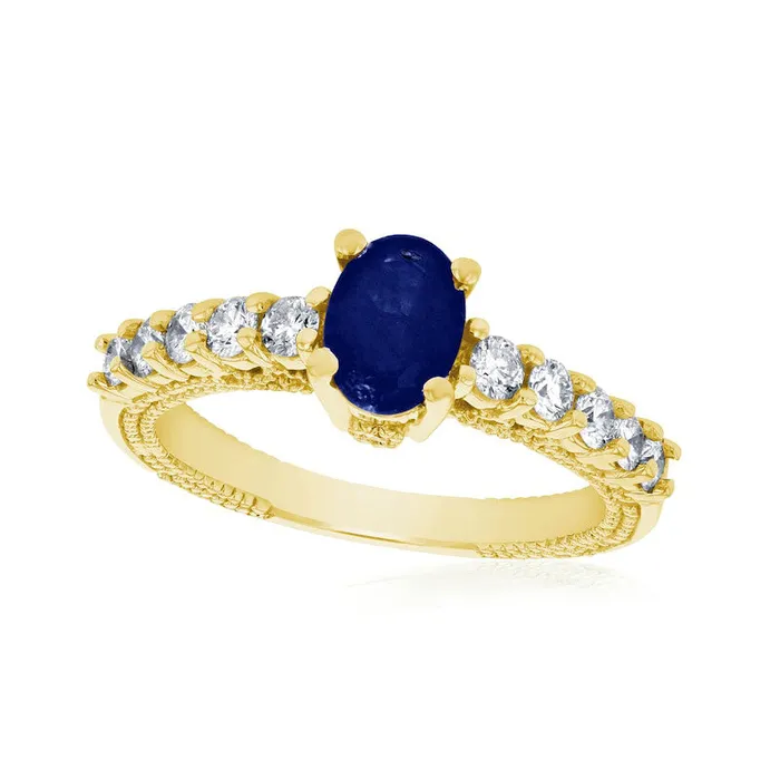 Rings Goldia Oval Blue Sapphire and 050 CT TW Natural Diamond Antique VintageStyle Engagement Ring in Solid 14K Gold Rings Goldia Oval Blue Sapphire and 050 CT TW Natural Diamond Antique VintageStyle Engagement Ring in Solid 14K Gold