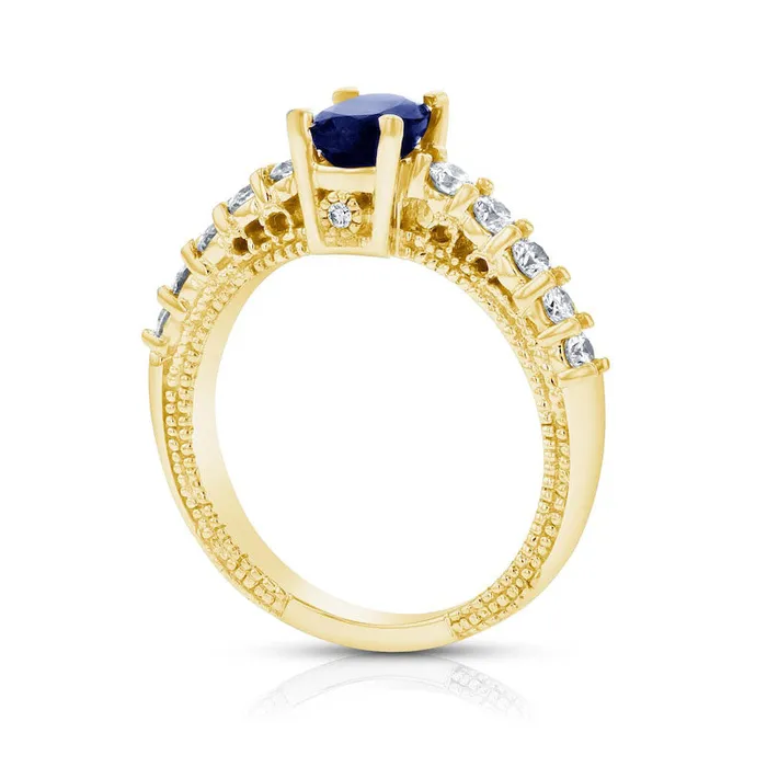 Rings Goldia Oval Blue Sapphire and 050 CT TW Natural Diamond Antique VintageStyle Engagement Ring in Solid 14K Gold Rings Goldia Oval Blue Sapphire and 050 CT TW Natural Diamond Antique VintageStyle Engagement Ring in Solid 14K Gold