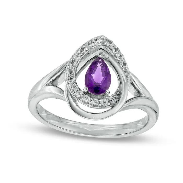 Rings Goldia PearShaped Amethyst and White LabCreated Sapphire Double Interlocking Teardrop Split Shank Ring in Sterling Silver Rings Goldia PearShaped Amethyst and White LabCreated Sapphire Double Interlocking Teardrop Split Shank Ring in Sterling Silver