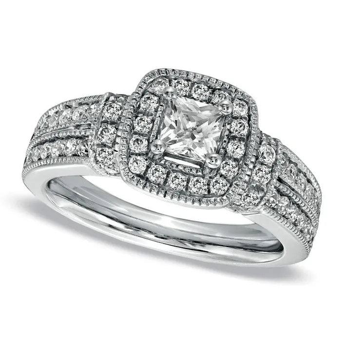 Rings Goldia Previously Owned 10 CT TW PrincessCut Natural Diamond Frame Engagement Ring in Solid 14K White Gold Rings Goldia Previously Owned 10 CT TW PrincessCut Natural Diamond Frame Engagement Ring in Solid 14K White Gold