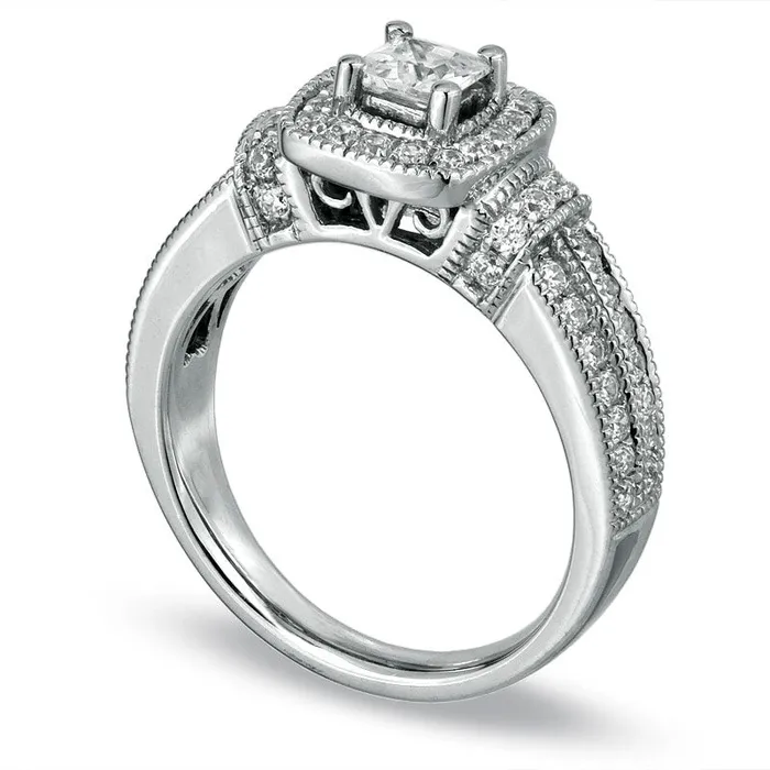Rings Goldia Previously Owned 10 CT TW PrincessCut Natural Diamond Frame Engagement Ring in Solid 14K White Gold Rings Goldia Previously Owned 10 CT TW PrincessCut Natural Diamond Frame Engagement Ring in Solid 14K White Gold