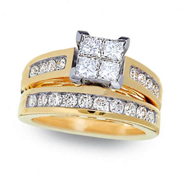 Rings Goldia Previously Owned 15 CT TW Quad PrincessCut Natural Diamond Bridal Engagement Ring Set in Solid 14K Gold Rings Goldia Previously Owned 15 CT TW Quad PrincessCut Natural Diamond Bridal Engagement Ring Set in Solid 14K Gold