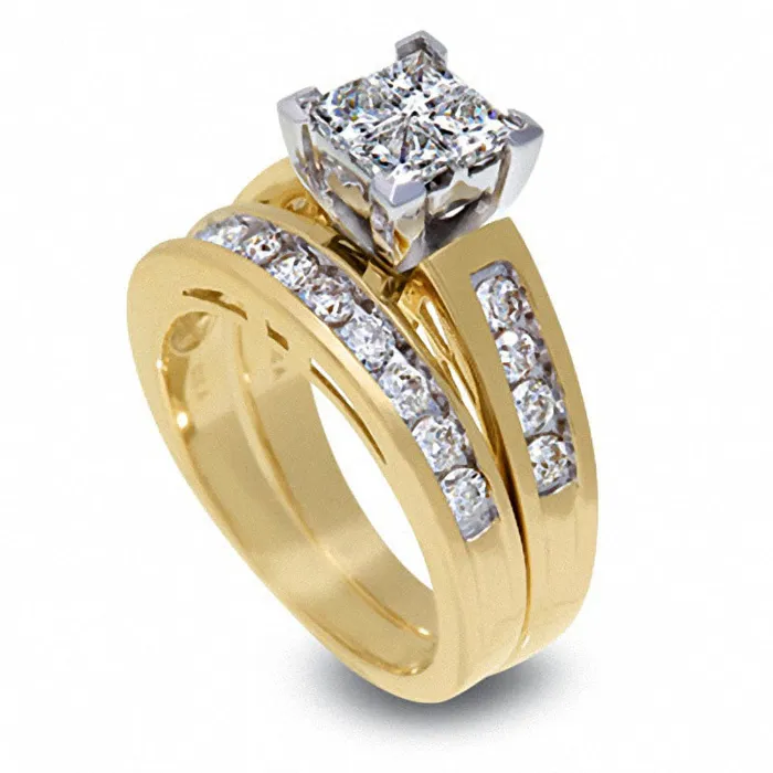 Rings Goldia Previously Owned 15 CT TW Quad PrincessCut Natural Diamond Bridal Engagement Ring Set in Solid 14K Gold Rings Goldia Previously Owned 15 CT TW Quad PrincessCut Natural Diamond Bridal Engagement Ring Set in Solid 14K Gold