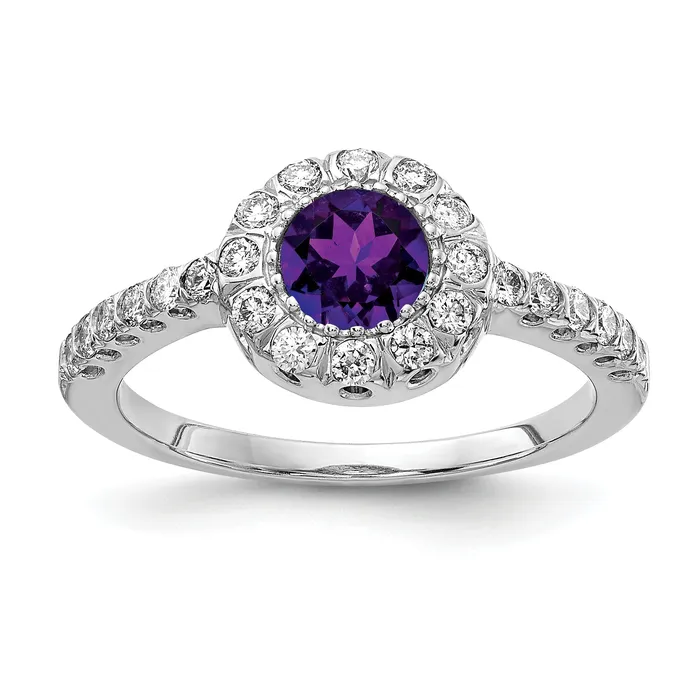 Rings Goldia Solid 14k White Gold 5mm Simulated Amethyst VS CZ Ring