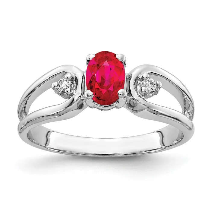 Rings Goldia Solid 14k White Gold 6x4mm Oval Simulated Ruby A CZ Ring
