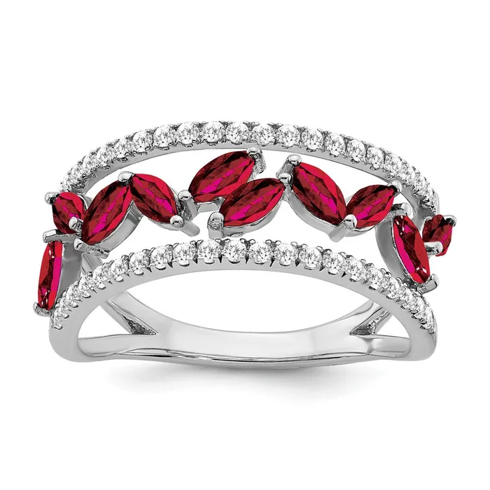 Rings Goldia Solid 14k White Gold Marquise Created Simulated Ruby and CZ Ring Rings Goldia Solid 14k White Gold Marquise Created Simulated Ruby and CZ Ring