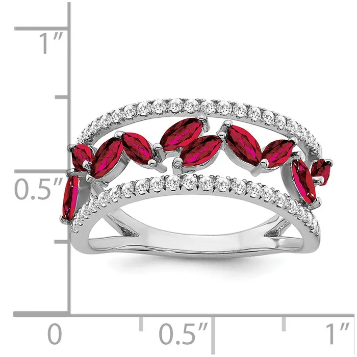 Rings Goldia Solid 14k White Gold Marquise Created Simulated Ruby and CZ Ring