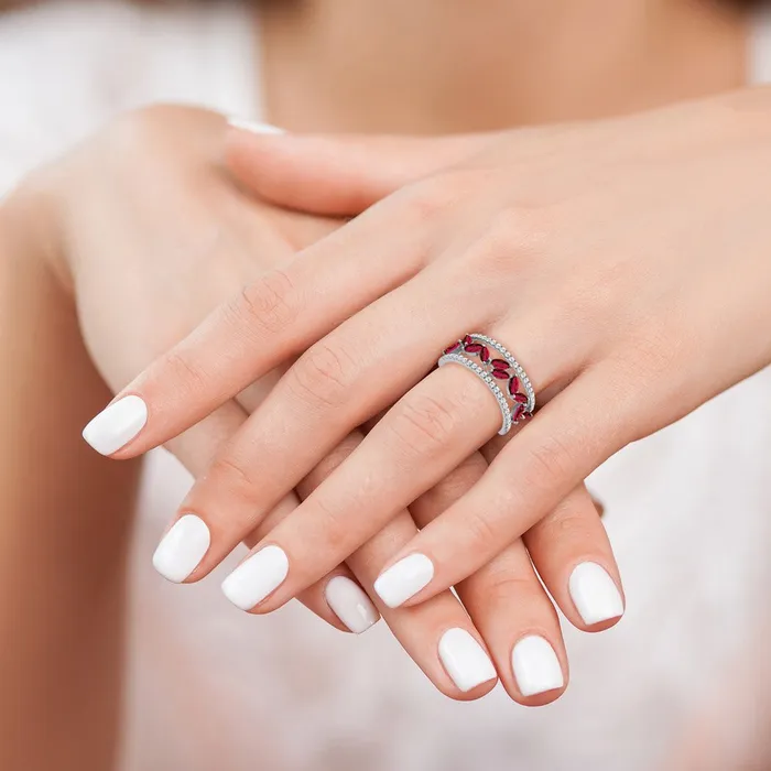 Rings Goldia Solid 14k White Gold Marquise Created Simulated Ruby and CZ Ring