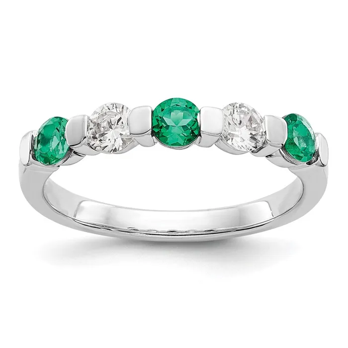 Rings Goldia Solid 14k White Gold Simulated CZ wSimulated Emerald Band