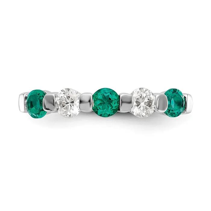 Rings Goldia Solid 14k White Gold Simulated CZ wSimulated Emerald Band