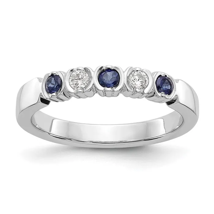 Rings Goldia Solid 14k White Gold Simulated CZ wSimulated Sapphire Band