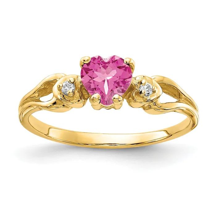 Rings Goldia Solid 14k Yellow Gold 5mm Heart Simulated Pink Tourmaline VS CZ Ring
