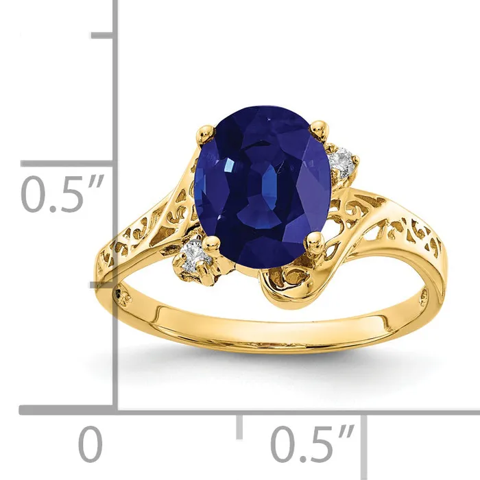 Rings Goldia Solid 14k Yellow Gold 9x7mm Oval Simulated Sapphire AAA CZ Ring