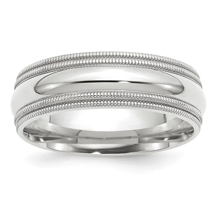 Rings Goldia Solid 18K White Gold 7mm Double Milgrain Comfort Fit MensWomens Wedding Band Ring Size 75 Rings Goldia Solid 18K White Gold 7mm Double Milgrain Comfort Fit MensWomens Wedding Band Ring Size 75