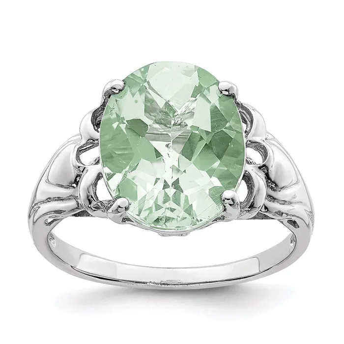 Rings Goldia Sterling Silver Rhodium CheckerCut Green Quartz Ring