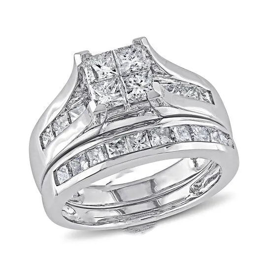 Rings JMS always Original 2 CT Princess Diamond TW Bridal Set Ring 14k White Gold GH I1I2 Rings JMS always Original 2 CT Princess Diamond TW Bridal Set Ring 14k White Gold GH I1I2