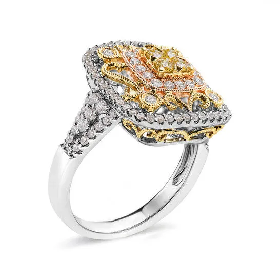 Rings JMS always Original Haus of Brilliance 14K TriToned Gold 100 Cttw Yellow Diamond Halo and Milgrain Cocktail Cluster Ring YellowGH Color SI1SI2 Clarity Rings JMS always Original Haus of Brilliance 14K TriToned Gold 100 Cttw Yellow Diamond Halo and Milgrain Cocktail Cluster Ring YellowGH Color SI1SI2 Clarity