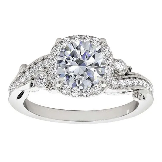 Rings JMS always Original Maulijewels 100 Ct Natural Diamond Halo Engagement Ring In 14K Solid White Gold Rings JMS always Original Maulijewels 100 Ct Natural Diamond Halo Engagement Ring In 14K Solid White Gold