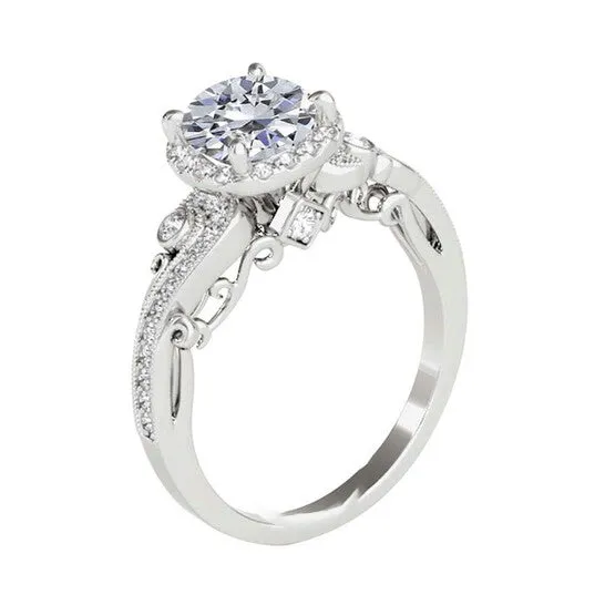 Rings JMS always Original Maulijewels 100 Ct Natural Diamond Halo Engagement Ring In 14K Solid White Gold Rings JMS always Original Maulijewels 100 Ct Natural Diamond Halo Engagement Ring In 14K Solid White Gold