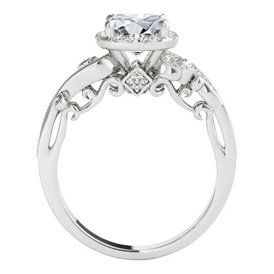 Rings JMS always Original Maulijewels 100 Ct Natural Diamond Halo Engagement Ring In 14K Solid White Gold Rings JMS always Original Maulijewels 100 Ct Natural Diamond Halo Engagement Ring In 14K Solid White Gold