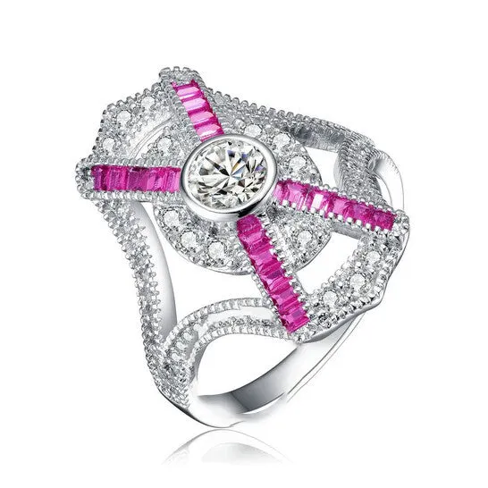 Rings JMS always Original Megan Walford Stylish Sterling Silver Princess Pink Cubic Zirconia Cubic Zirconia Cocktail Ring Rings JMS always Original Megan Walford Stylish Sterling Silver Princess Pink Cubic Zirconia Cubic Zirconia Cocktail Ring