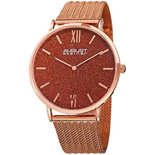 Rings Original August Steiner Red Sandstone Dial Rose Goldtone Mesh Ladies Watch AS8218RG JMS always Rings Original August Steiner Red Sandstone Dial Rose Goldtone Mesh Ladies Watch AS8218RG JMS always