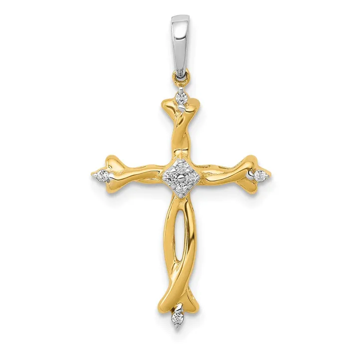 Rings Solid 14k Twotone 120ct Simulated CZ Cross Pendant Goldia