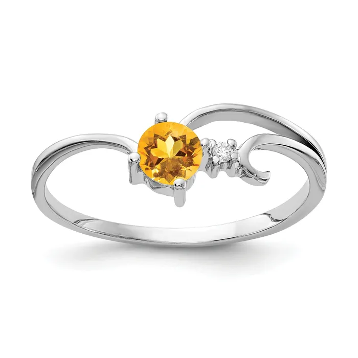 Rings Solid 14k White Gold 4mm Simulated Citrine AA CZ Ring Goldia
