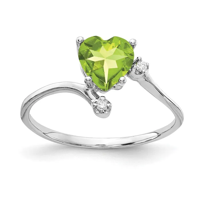 Rings Solid 14k White Gold 6mm Heart Simulated Peridot A CZ Ring Goldia