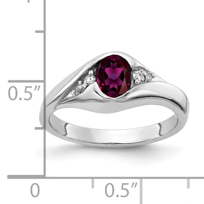 Rings Solid 14k White Gold 6x4mm Oval Rhodolite Simulated Garnet AAA CZ Ring Goldia