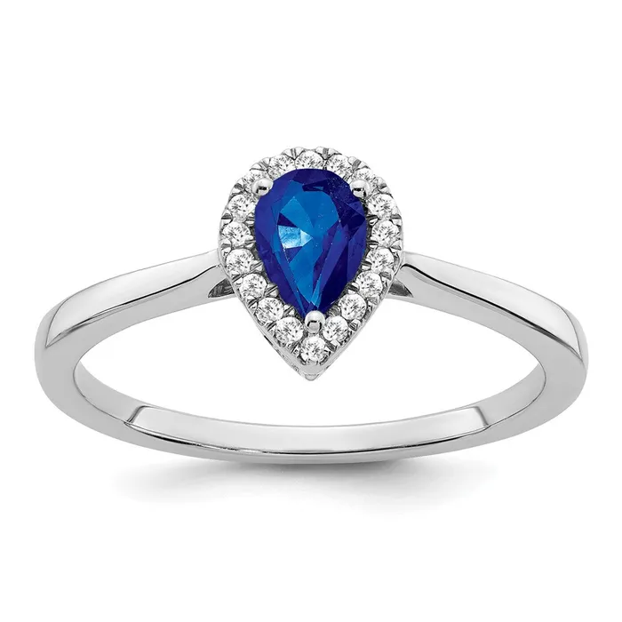 Rings Solid 14k White Gold Pear Simulated Sapphire and CZ Halo Ring Goldia Rings Solid 14k White Gold Pear Simulated Sapphire and CZ Halo Ring Goldia