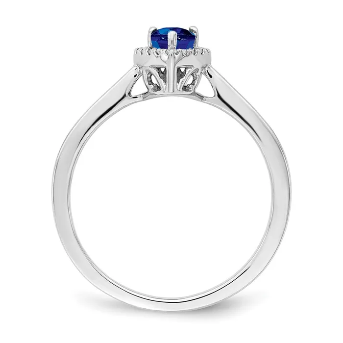 Rings Solid 14k White Gold Pear Simulated Sapphire and CZ Halo Ring Goldia