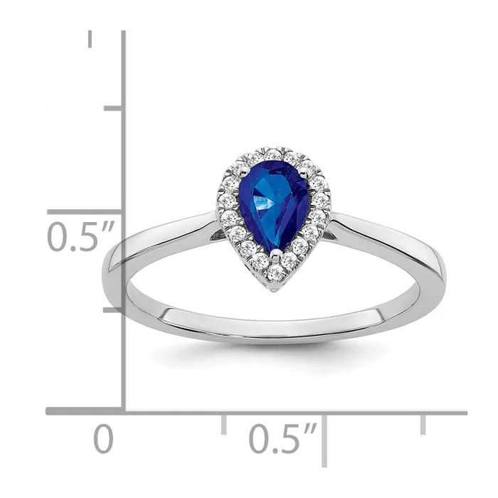 Rings Solid 14k White Gold Pear Simulated Sapphire and CZ Halo Ring Goldia
