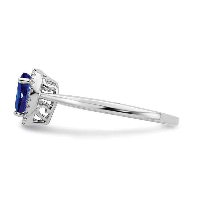 Rings Solid 14k White Gold Pear Simulated Sapphire and CZ Halo Ring Goldia