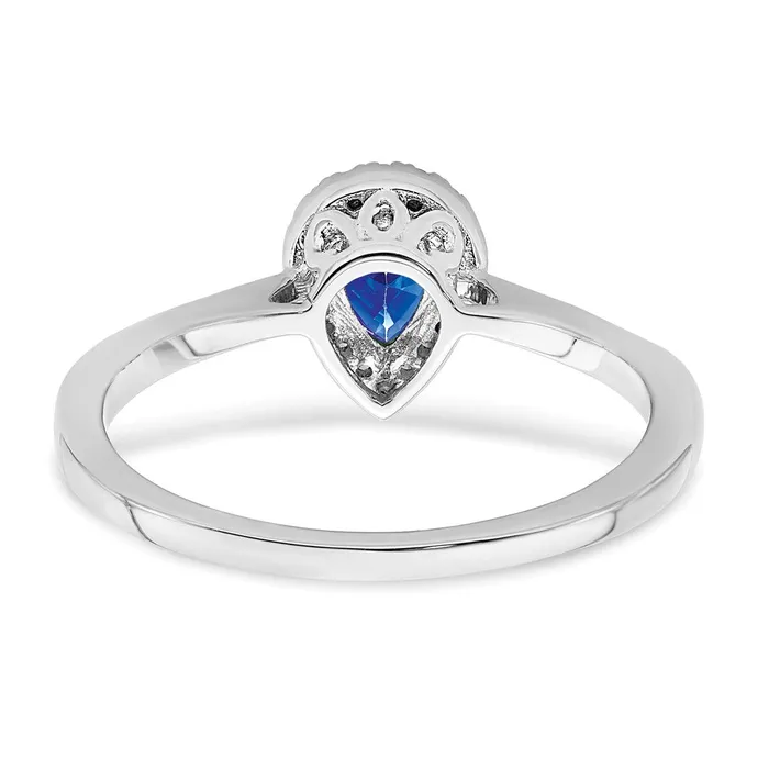 Rings Solid 14k White Gold Pear Simulated Sapphire and CZ Halo Ring Goldia